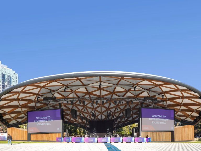 How a Laminated Timber Shell Reinvented Darling Harbour's Sound Stage ...