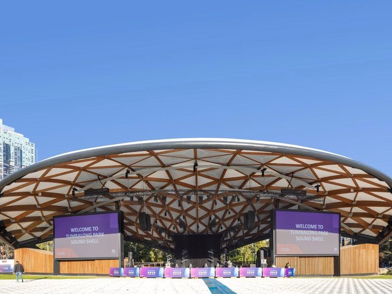 How a Laminated Timber Shell Reinvented Darling Harbour's Sound Stage ...